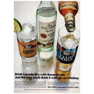 1974 Bacardi Run and Canada Dry Club Soda Tonic Water Vintage Print Ad Wall Art